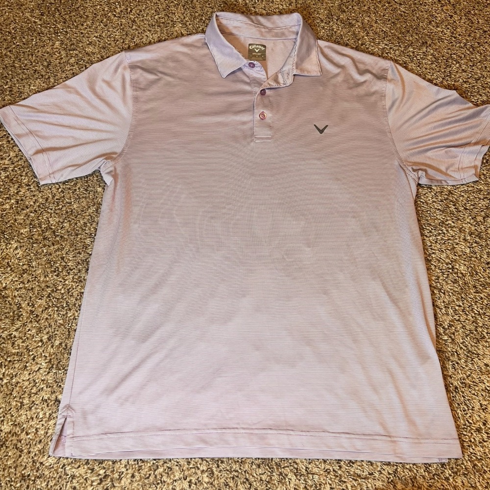 Callaway Golf Polo Shirt Opti-Dri Striped Purple Short Sleeve Large